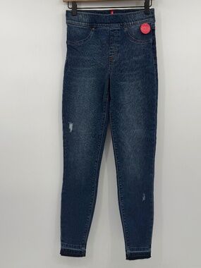 Spanx Jeans Women Small NEW Blue Skinny Stretch Denim Distressed Pull On FLAW